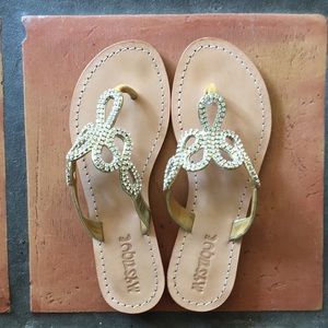 Mystique Leather Rhinestone Gold Sandals 8